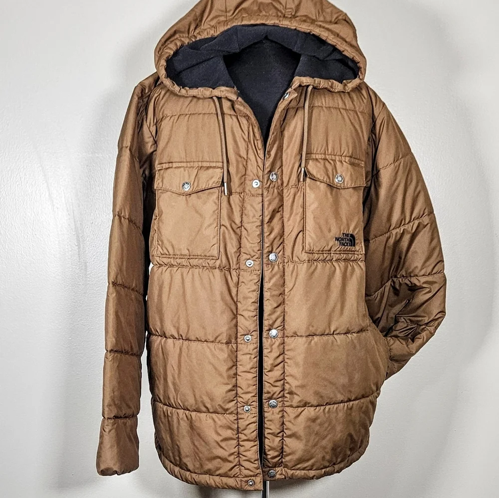 Men's North Face Quilted Snap Front Insulated Jacket Fleece Lined Hooded M